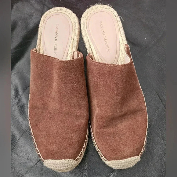 Banana Republic ESPADRILLE  WEDGE MULE Suede Brown Jute basket weave Sz 6.5 US - Picture 3 of 14